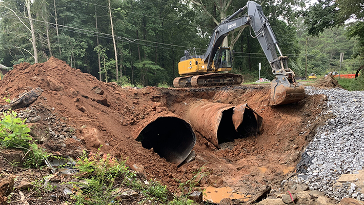 Demolition of the Flat Shoals Road culvert during the project