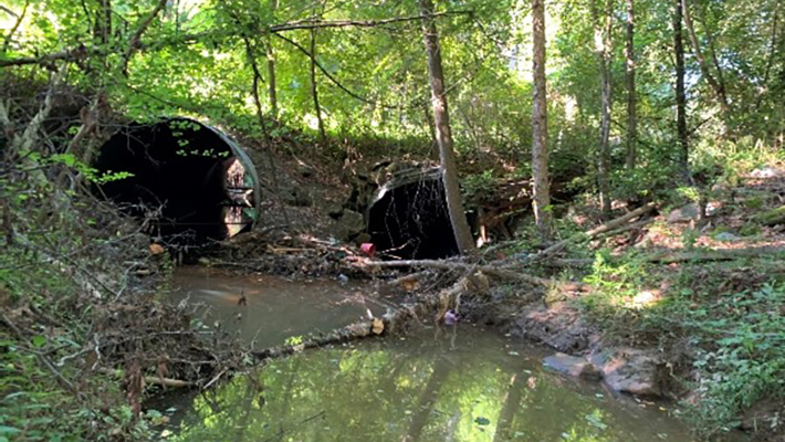 Upstream view of Flat Shoals Road culvert before construction